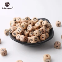 lets make baby teething square shape beech wood letter beads crib toy 12mm 50pc teething jewelry diy crafts chew beads