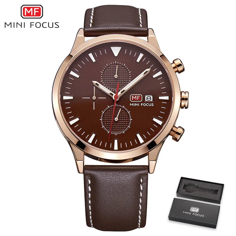 MINIFOCUS Роскошные Брендовые мужские спортивные часы кожаные кварцевые