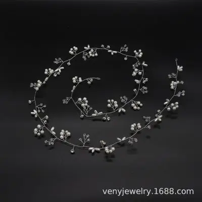 silver 100cm Западные свадебные аксессуары для волос головной убор для невесты ручной работы свадебная корона цветочные жемчужные аксессуары для волос шпилька украшения - Окраска металла: silver 100cm