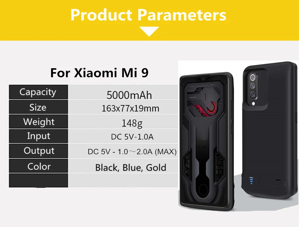 NTSPACE, портативный внешний аккумулятор, зарядный чехол, чехол для Xiaomi Mi 9, чехол для зарядного устройства, s, 5000 мА/ч, Дополнительный внешний аккумулятор, чехол, чехол
