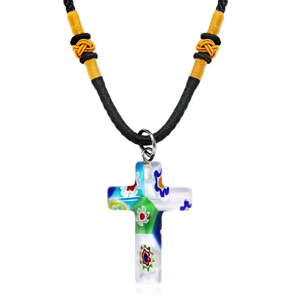 Murano Glass Pendent Necklace Women Fashion Jewelry Charm Gifts Red Yellow Blue Colored Pendents Cross Shaped | Украшения и