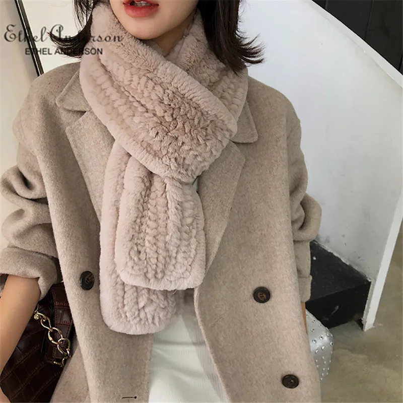 

Ethel Anderson Women's Real Fur Scarf Unisex Luxury Long Natural Rex Rabbit Fur Scarves Vogue Warm Winter Fashion Shawls