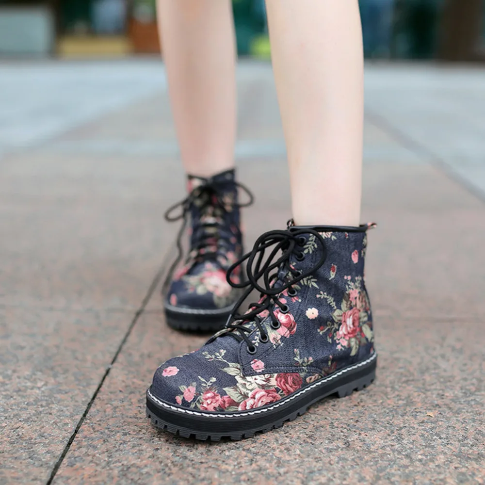 Женские ботинки на шнуровке Dilalula осенне зимние с цветочным принтом 2 вида меха