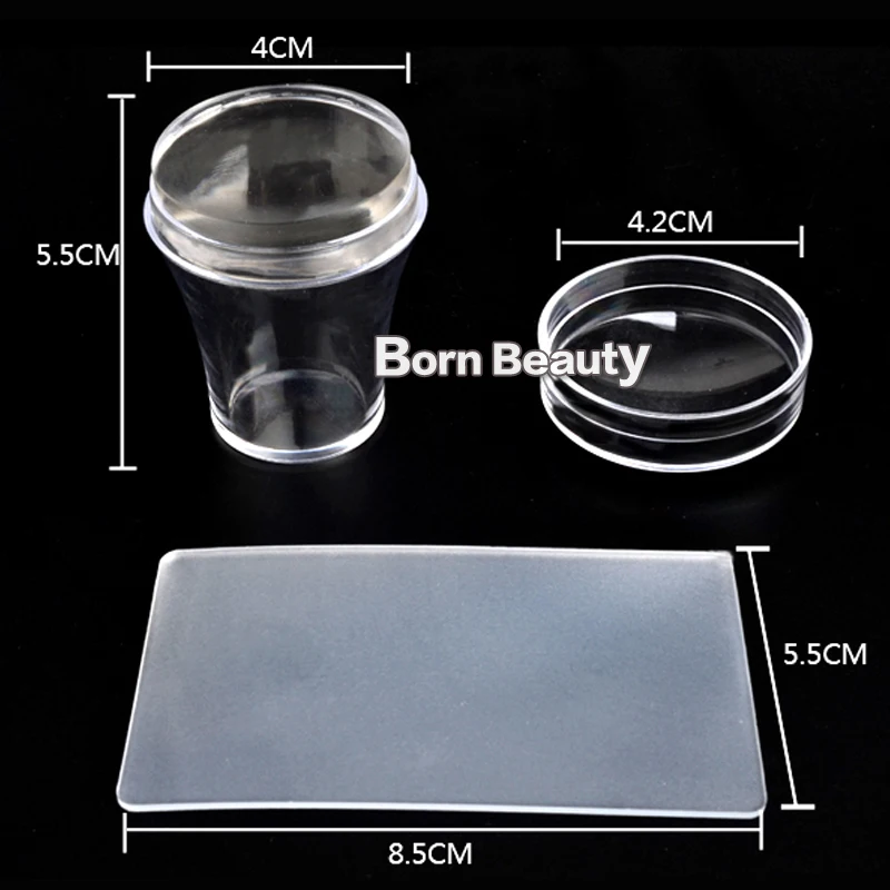 1set 4cm Clear Jelly Silicone Nail Art Stamping Stamper Scraper with Cap Polish Template Transfer Stamp Manicure Tools | Красота и