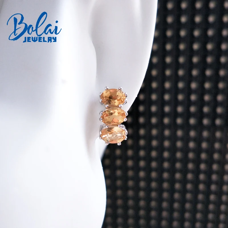 Bolaijewelry, натуральный цитрин Овальный 5*7 мм 4.4ct драгоценный камень застежка серьги 925 стерлингового серебра ювелирные украшения для женщин Рождественский подарок коробка