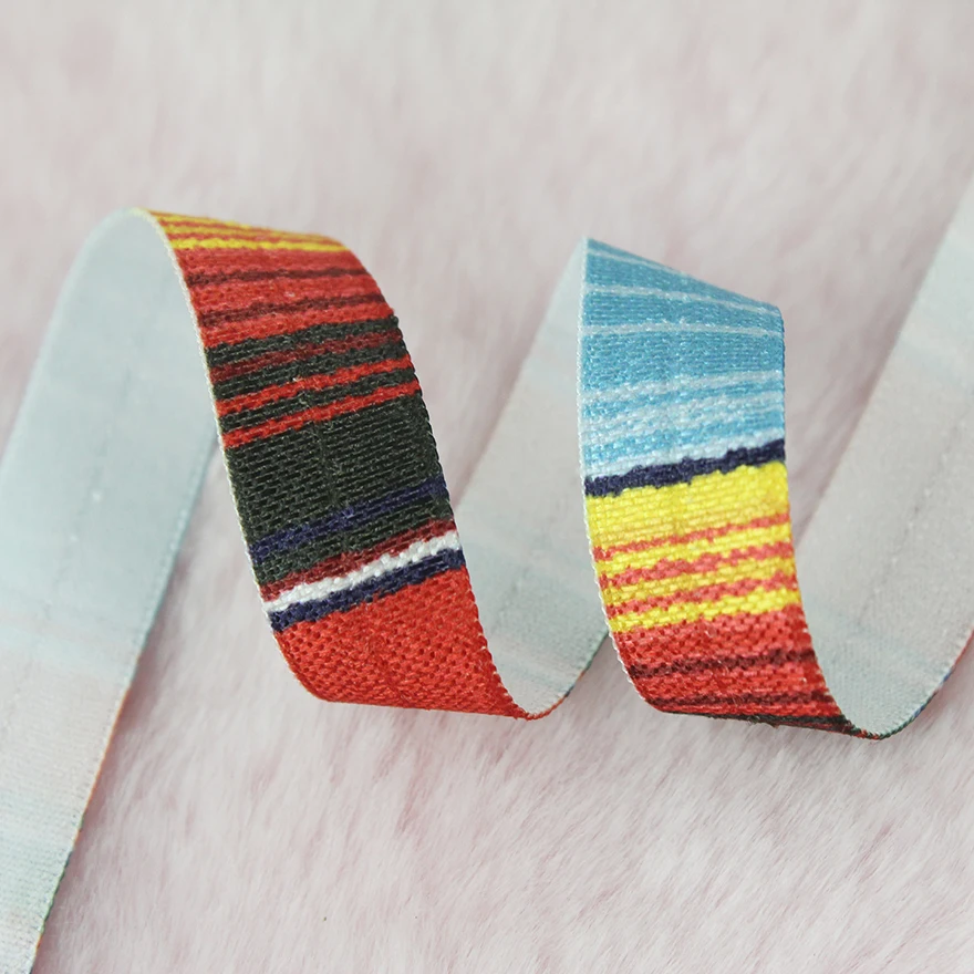 20 yards 16mm single face printed polyester webbing colorful stripe elastic ribbon for sewing | Дом и сад