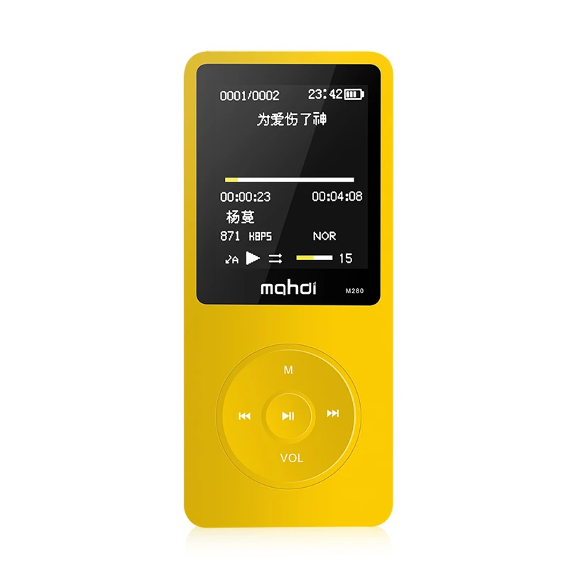 Цвет: желтый Mahdi M280 Спортивный MP3 плеер, работающий портативный аудио Hi-Fi плеер, 8 ГБ, 1,8 дюйма, TFT экран, поддержка 128 ГБ, TF карта, FM радио, диктофон - Цвет: Цвет: желтый
