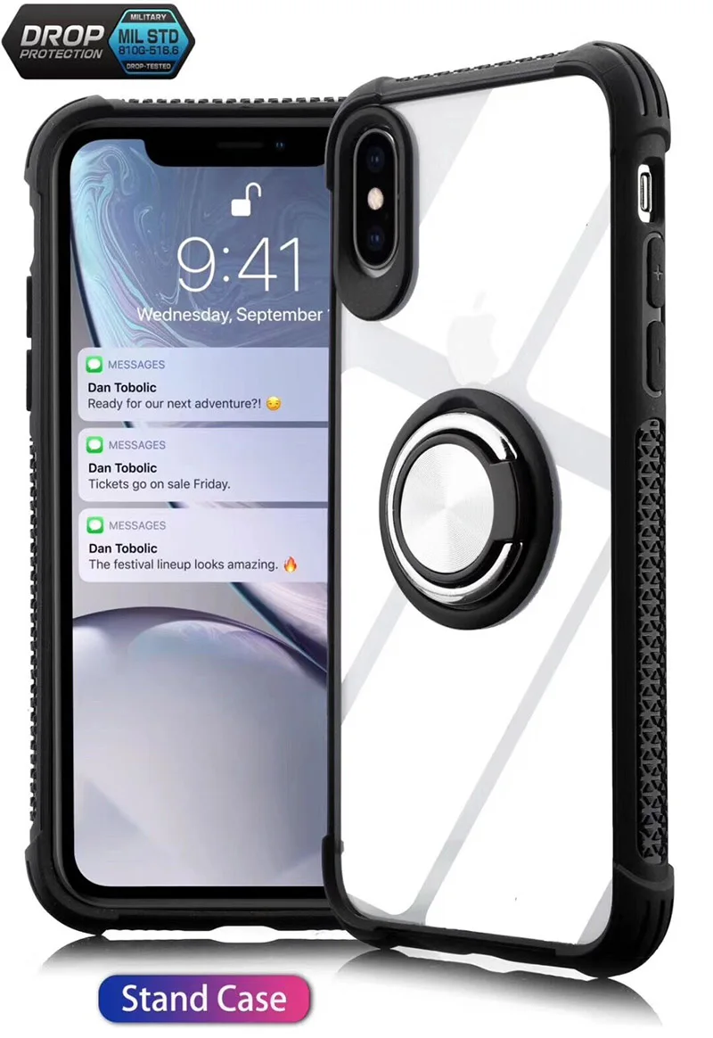 100 шт. новый держатель кольца противоударный Прозрачный чехол для iPhone X XS XR MAX 6 7 8