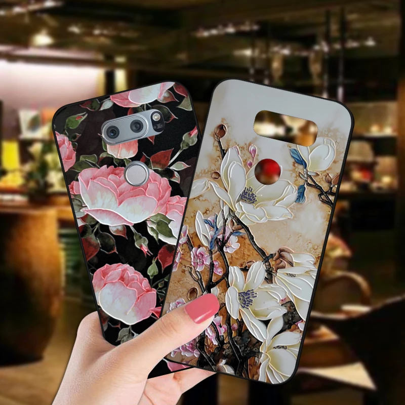 3D Рельефный цветочный чехол для LG Optimus G4 G4C G5 G6 роскошный мягкий черный с цветами
