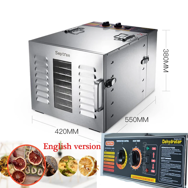 

Household 10 Tray 304 stainless steel food drying machine Fruits and vegetables drying machine Pet food dryer 110/220V