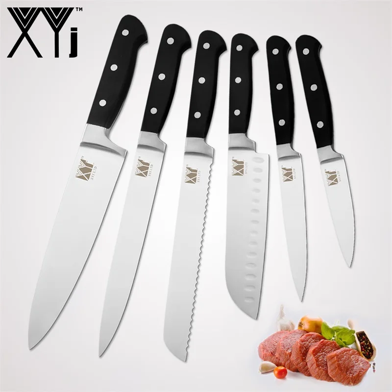 A.6 Pcs Set XYj нож из нержавеющей стали, кухонные ножи, инструменты " 5" " 3,5", нож для очистки овощей Santoku, нож для нарезки хлеба, новое поступление - Цвет: A.6 Pcs Set
