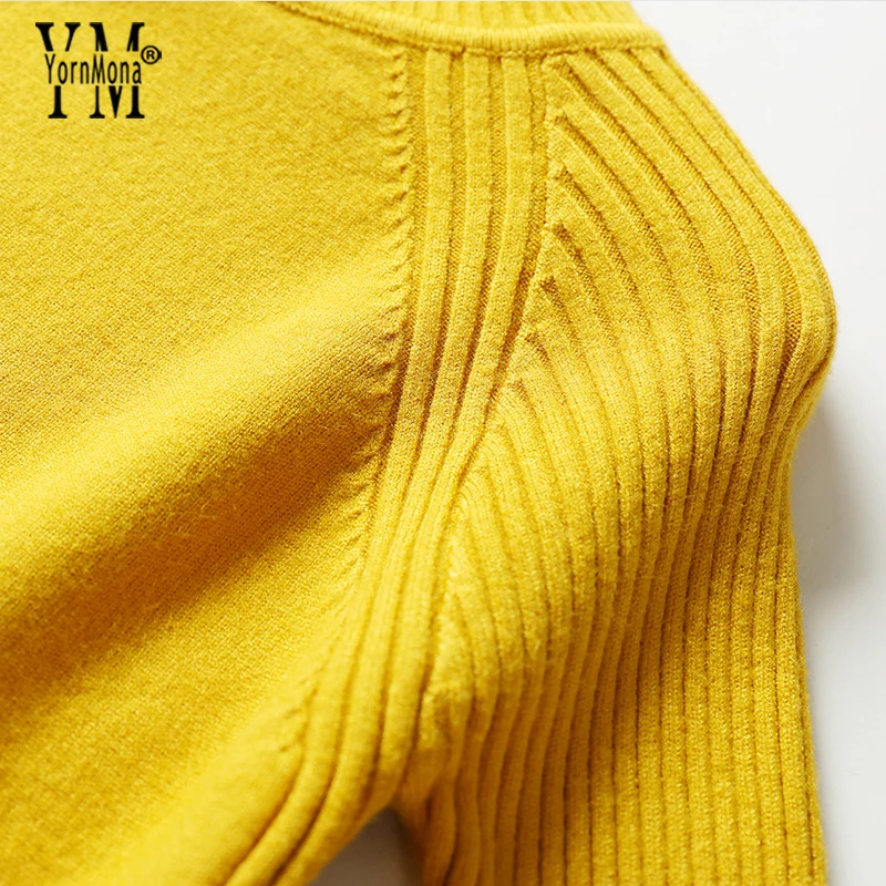 YornMona Fashion Irregular Sweater Women 2019 New Pullovers Thick Long Sleeve Yellow Sweaters Ladies Jumper Streetwear Kintwear | Женская