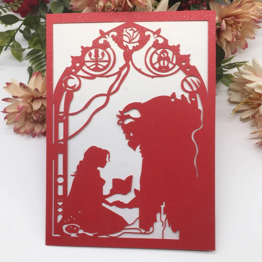 

35pcs/lot Romantic Beauty And the Beast Cartoon Card For Brithday Wedding Engagement Valentine Anniversary Bless Greeting
