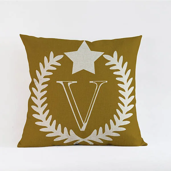 V Alphabet Cushion Cover 26 Letters A-Z Cotton Linen Baby Room Decorative Pillows Case Nordic Office Chair Seat Pillow Covers - Цвет: V