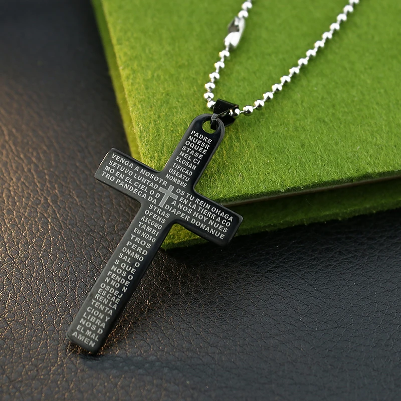 

Free Chain Stainless Steel Bible Cross Pendant Necklace Letters Cross Necklaces Lord's Prayer Men Women Jewelry Wholesale