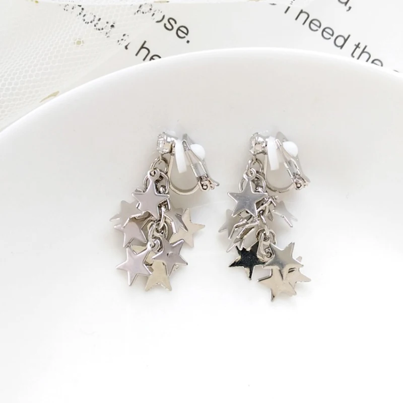 Женские серьги клипсы в Корейском стиле золотистые/Серебристые звездочки без