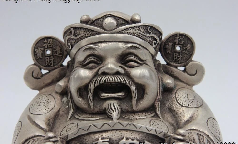 5 китайская белая бронза Серебряная позолота лучшее желаю богатства бог Статуя