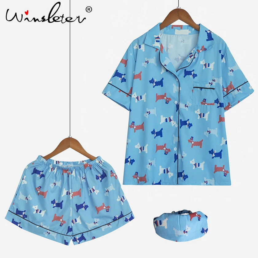 Комплект пижамный женский из 3 предметов милый топ с коротким рукавом шорты