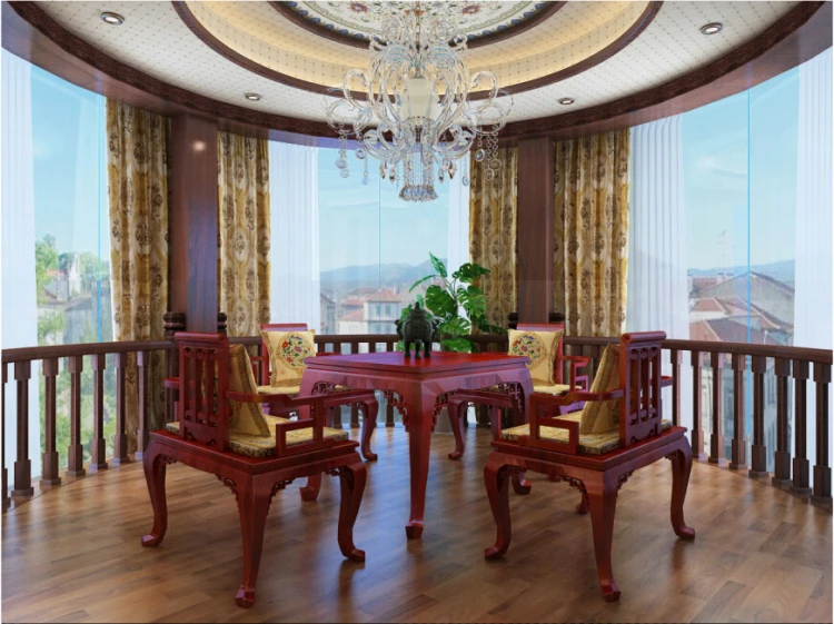 Классическое китайское кресло из массива дерева с подставкой розового