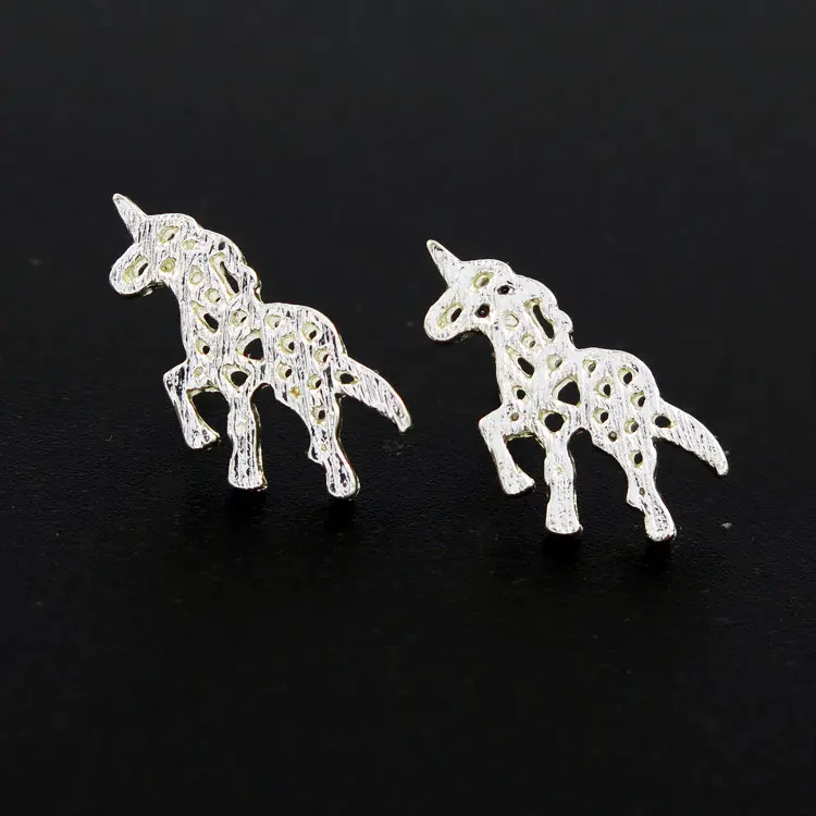 Brushed Origami Unicorn Stud Earrings For Women Vintage Jewelry Hollow Out Fashion Night Club Accessories | Украшения и