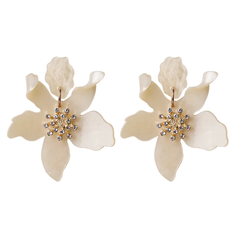 khaki Trendy Big Acrylic Drop Earrings for Women Statement Vintage Wedding Party Earrings Fashion Jewelry Dangle Flowers Brincos - Окраска металла: khaki