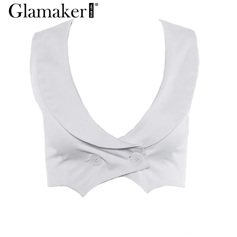 Glamaker Sexy v neck summer white crop top Women elegant sleeveless short tank camisole Female party club cropped blouse | Женская