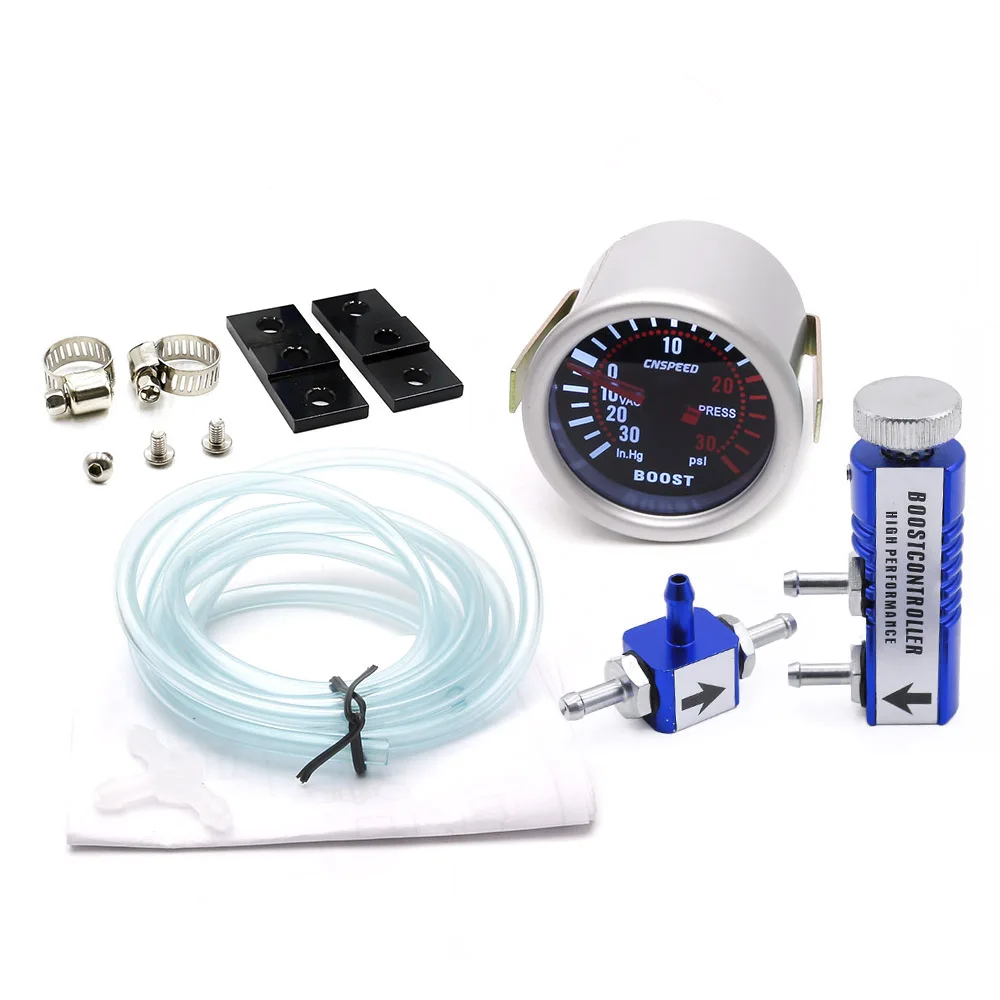 With blue Control CNSPEED " 52 мм Автомобильный Дымок Лен турбо Boost Gauge PSI/in. Hg с автоматическим регулируемым контроллером Boost Kit 1-30 PSI - Цвет: With blue Control