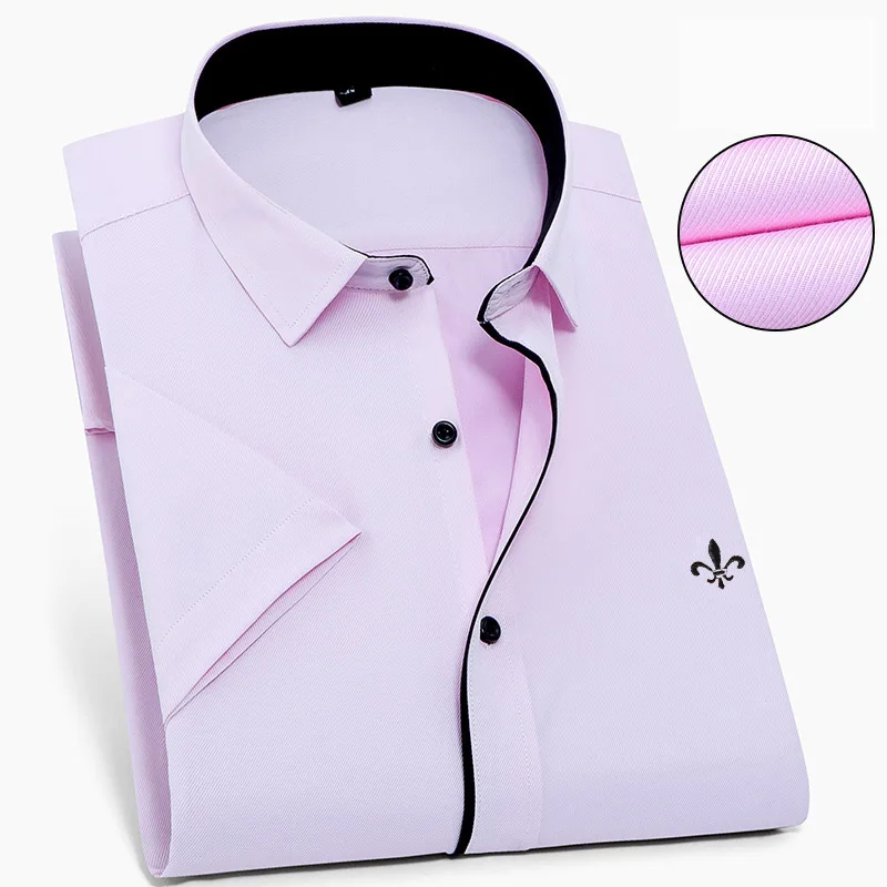 DUDALINA Новая летняя модная мужская рубашка Slim Fit с коротким рукавом Повседневная рубашка модная мужская одежда плюс размер мужская повседневная брендовая рубашка - Цвет: BST-D366-pink