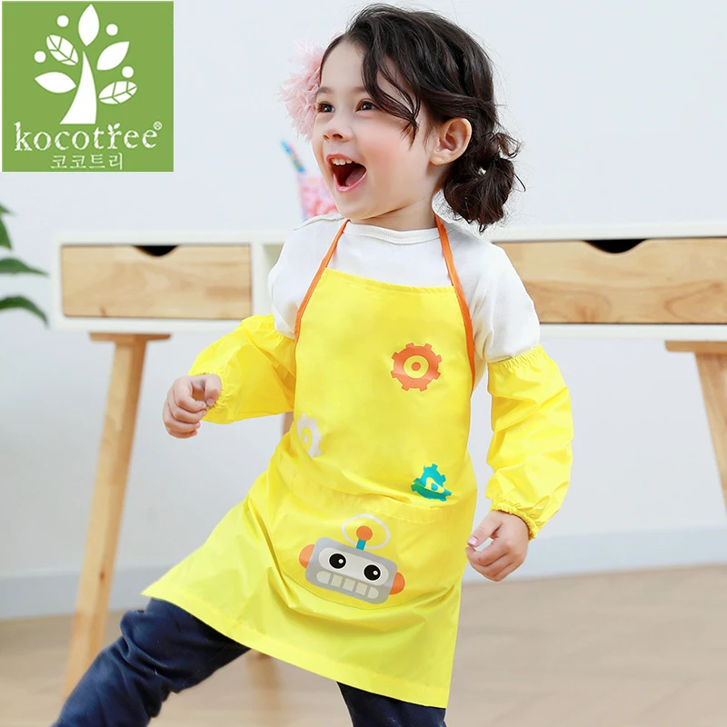 Kocotree милый детский кухонный фартук для выпечки с рисунком, детский художественный фартук для приготовления пищи, нагрудник для защиты окружающей среды, фартук с рукавами