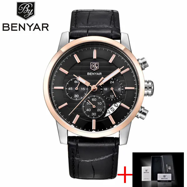 L rose gold black B BENYAR, модные спортивные мужские часы с хронографом из нержавеющей стали, лучший бренд, Роскошные Кварцевые бизнес часы, часы, Relogio Masculino - Цвет: L rose gold black B