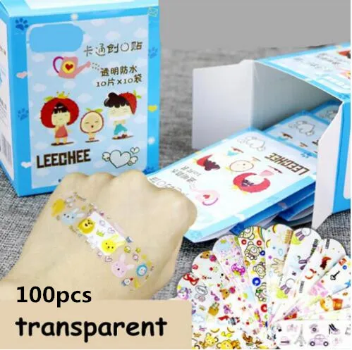 100pcs Transparent 100 шт., милая Водонепроницаемая дышащая повязка с героями мультфильмов, адгезионные повязки, аптечка первой помощи для детей - Цвет: 100pcs Transparent
