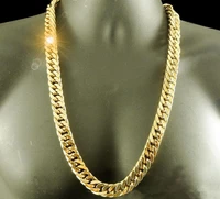 real yellow gold filled finish heavy solid curb link chain mens necklace 2410mm