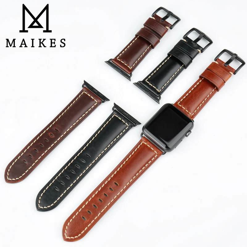 MAIKES Watch Accessories Genuine Leather For Apple Watch Band 42mm 38mm iWatch 4 Apple Watch Strap 44mm 40mm Series 1 2 3 4 5