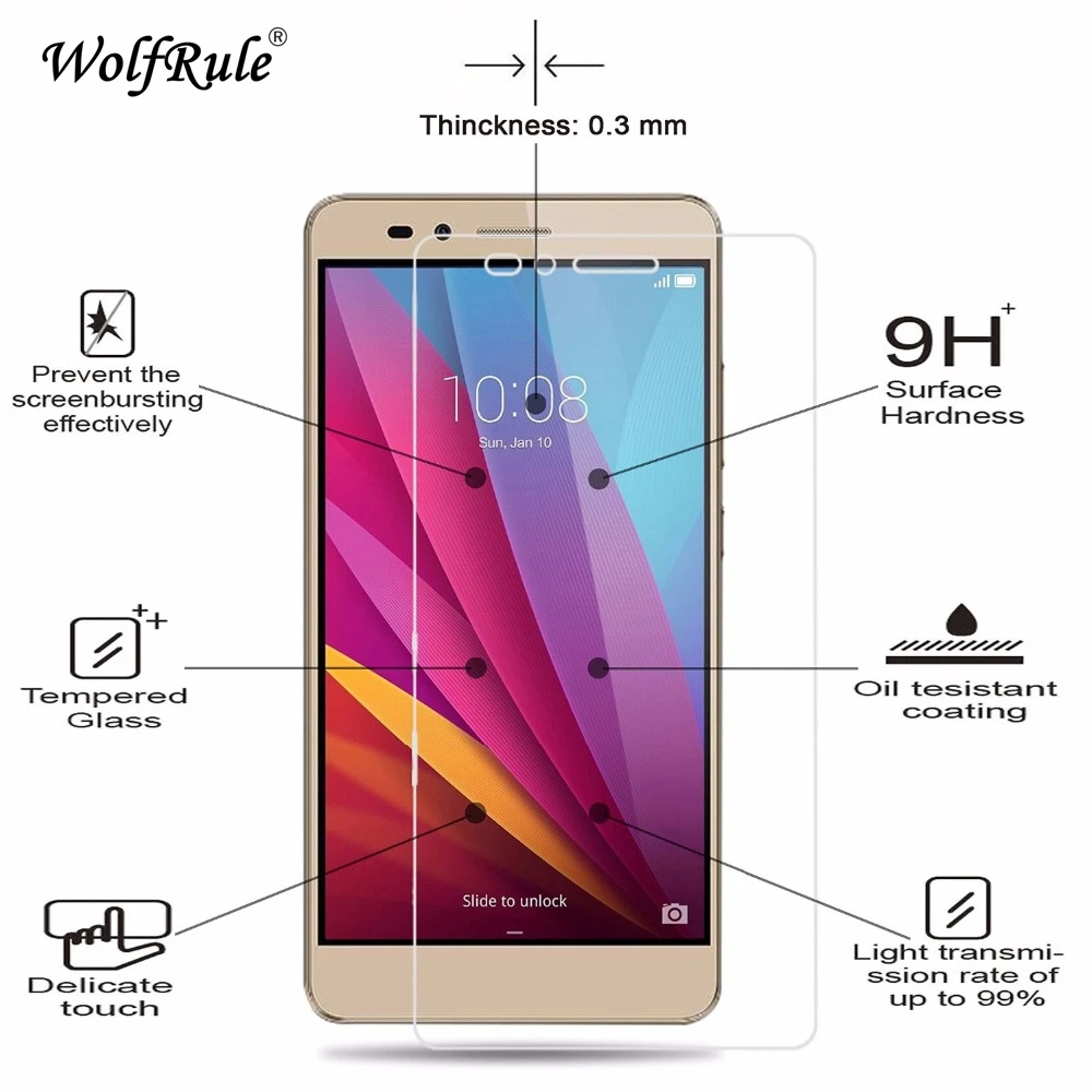 2 piezas de vidrio Huawei Enjoy 7 Protector de pantalla de vidrio templado para Huawei Enjoy 7 vidrio Anti-rasgu&ntilde;o pel&iacute;cula Enjoy 7 5,0"-1