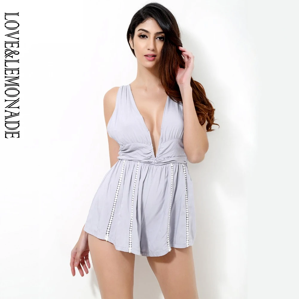 Кружевной комбинезон с треугольным вырезом и вышивкой Love & Lemonade TB 8898|halter playsuit|lace
