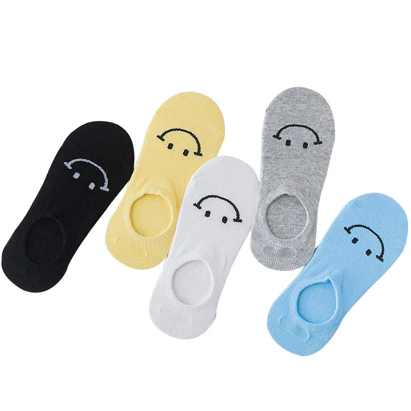 

5pairs/lot Spring Summer Women Cotton Boat Socks Women Cute Funny Candy Color Smile Face Short Socks Meias Female Sock Slippers