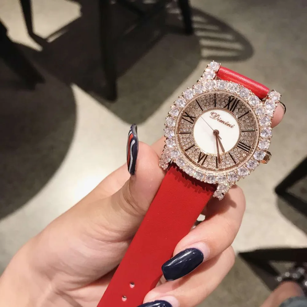

Luxury Shinning Crystals Women Jewelry Watches Elegant Lady Summer Dress Wrist watch Waterproof Real Leather Strap Watch Quartz