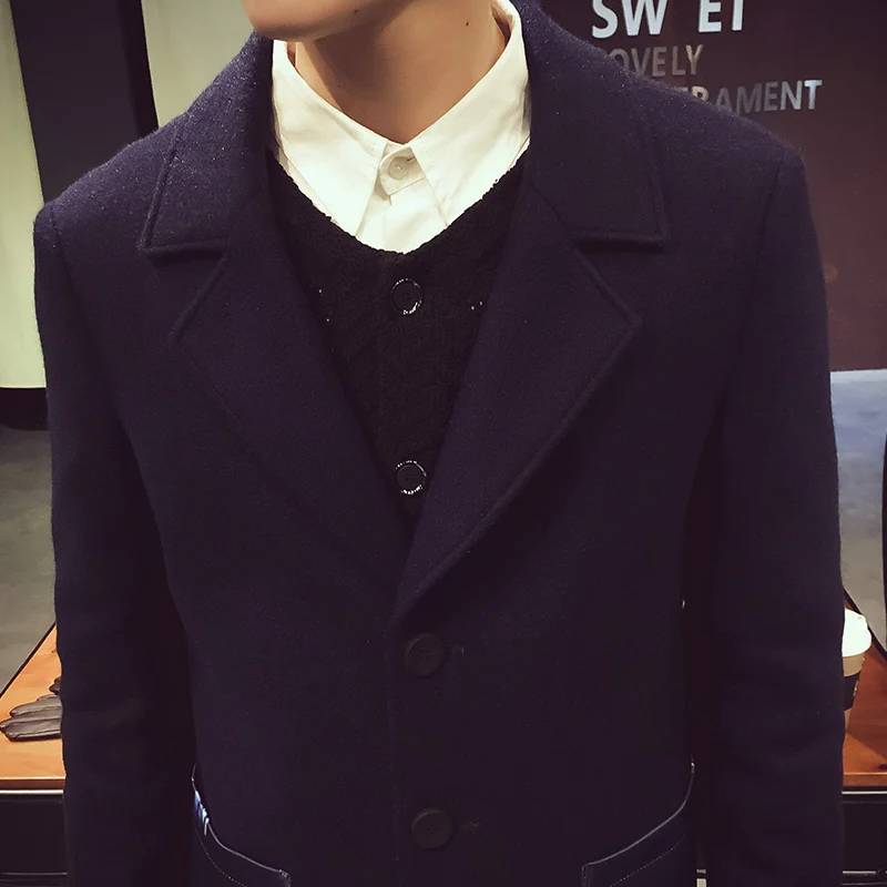 2017 Зима Человек средний-длинная куртка с секциями Однобортный пальто отложной