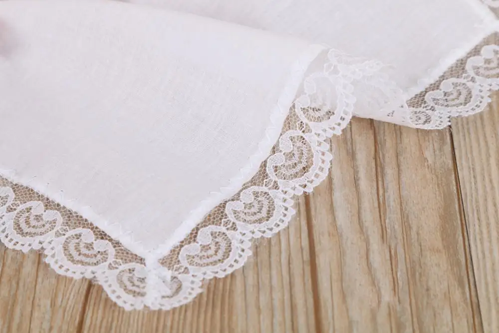 

DIY White handkerchief cotton 100%/lace edge 25cm/Many Uses