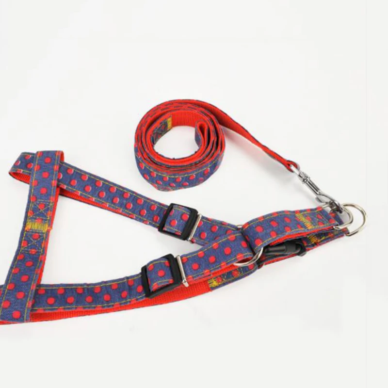 Ремень поводок для больших и маленьких собак ковбойский нагрудный в горошек