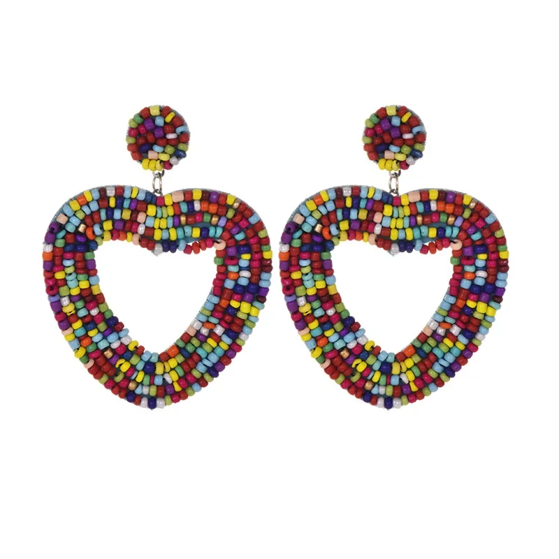 color Handmade Beaded Earrings Jewelry Wedding Bridal Special Gift Bohemian Red Love Heart Fringed Drop Dangle Earrings Party - Metal Color: color
