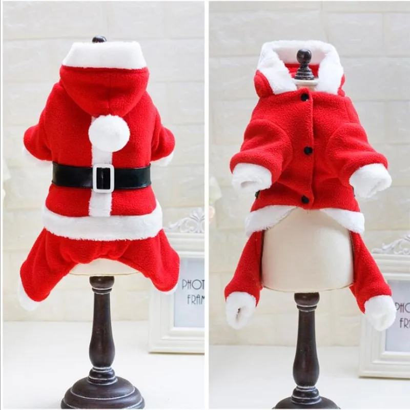 PUPISHE 2018 Pet Dog Cat Christmas Clothes Santa Claus Costume Winter Coat Apparel Suit with Cap | Дом и сад