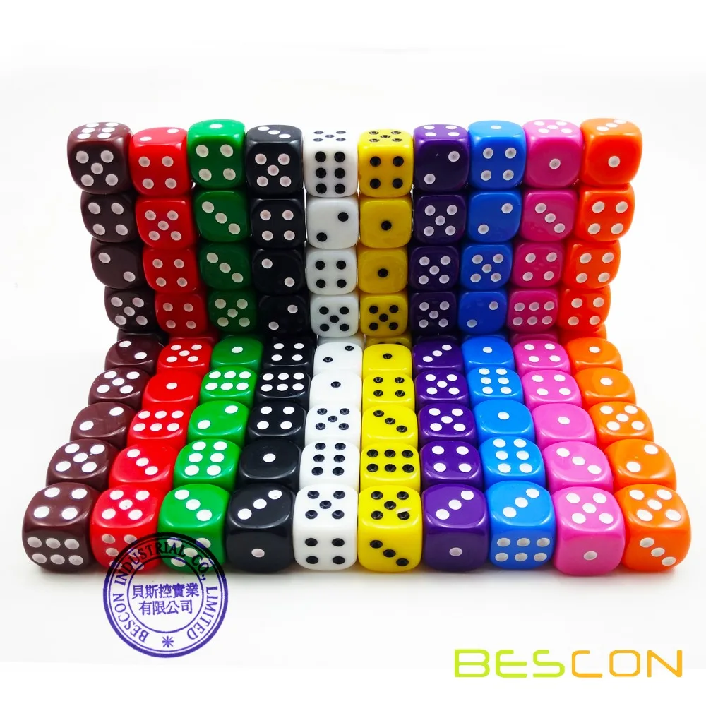 Bescon Разноцветные 16 мм игровые игральные кости Упаковка 100 шт. 10 различных цветов