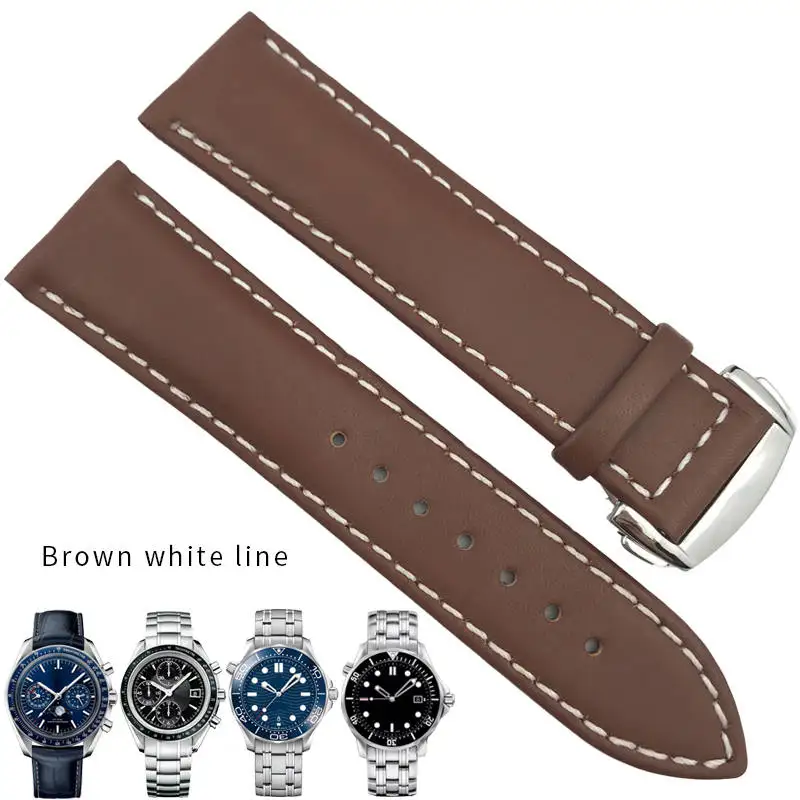 19 мм 20 21 22 резиновые силиконовые часы ремешок складной Пряжка для Omega Seamaster 300 Speedmaster DE VILLE часы - Цвет ремешка: brown white line