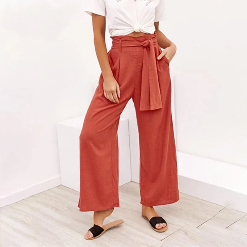 Капри женские с эластичным поясом модные брюки до щиколотки широкими штанинами