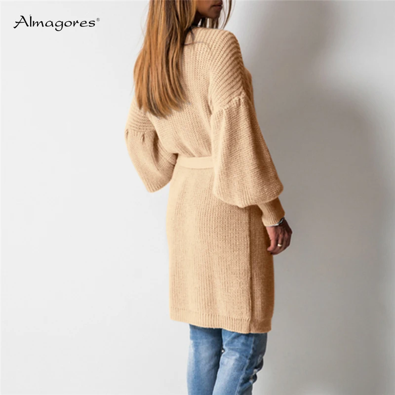 Fashion Women Loose Thick Cardigans V-Neck Sweater Coat Long sleeve Open Stitch Lace Up 2018 Autumn Winter |