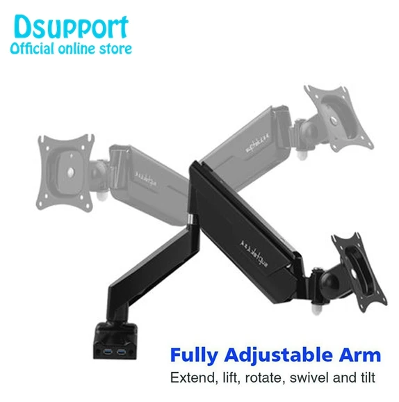 Full Motion Desk Mount with Mount and Gas Spring for Computer Monitors 13-30