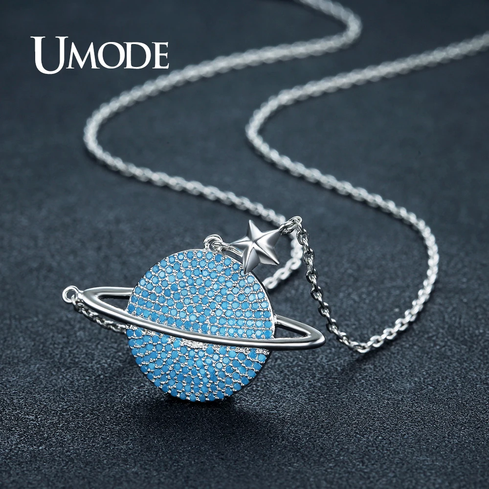 Ожерелье женское UMODE с круглой подвеской в виде озера синего кристалла планеты