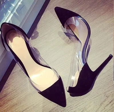 Хит продаж женские свадебные туфли-лодочки из ПВХ с заостренным мысом на высоком