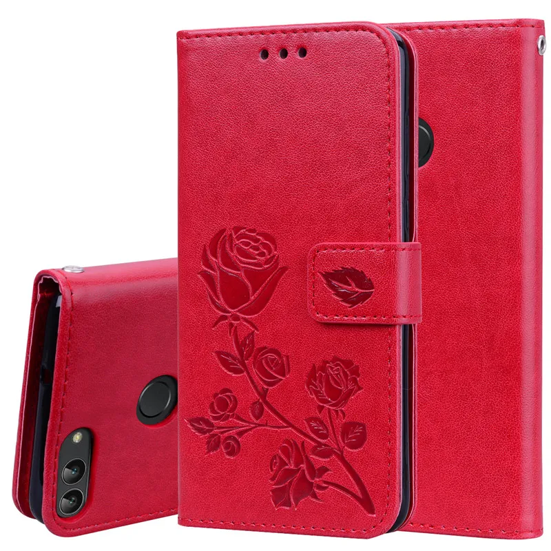 Red Huawei P Smart Case Soft Silicon TPU Wallet Flip Leather Phone Case For Huawei P Smart Cover FIG-LX1 Enjoy 7S Case - Цвет: Red